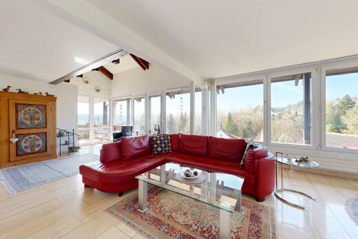 salon avec inside property, beamed ceiling, plafond à poutres, day time, et vaulted ceiling