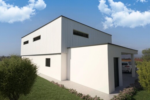 außenansicht mit property visible, rendered, day time, und vertikale verkleidung