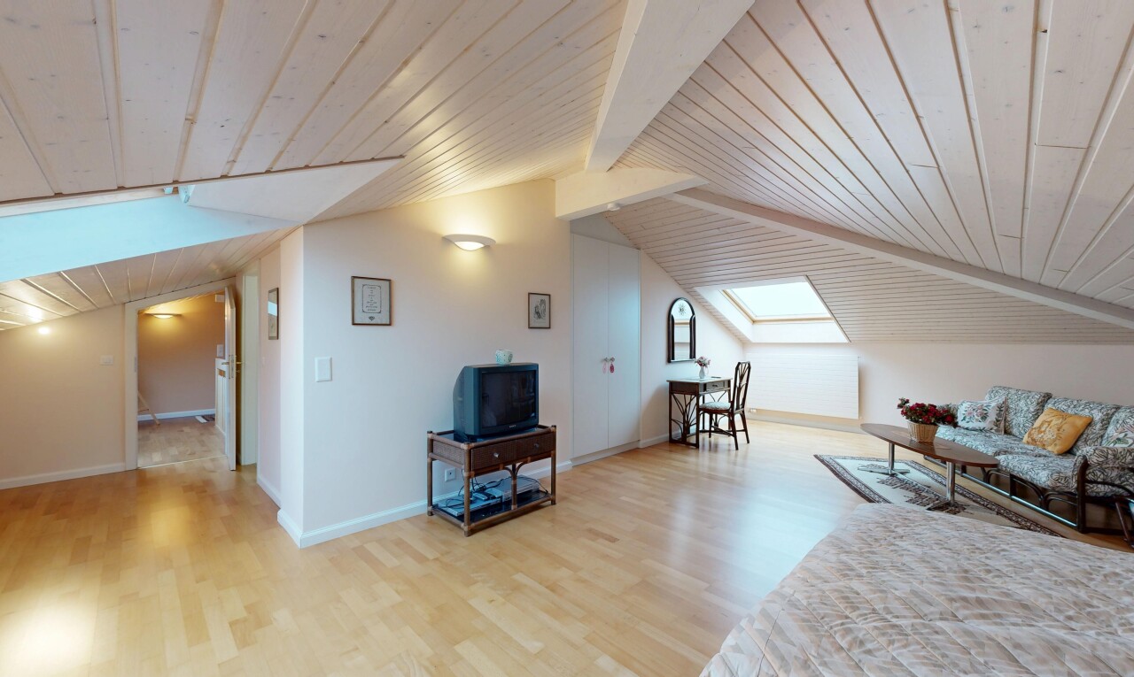salon avec plafond bas, low ceiling, sol en finition bois, wood finish floor, et plafond en bois
