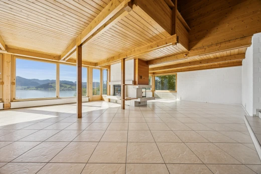 leerer raum mit view focus, high end ceiling, holzdecke, wood ceiling, und seesicht