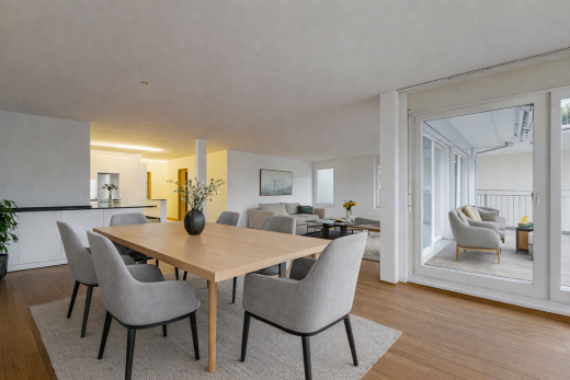 esszimmer mit holzfußboden, wood finish floor, virtually staged, gipskartonwand, und drywall