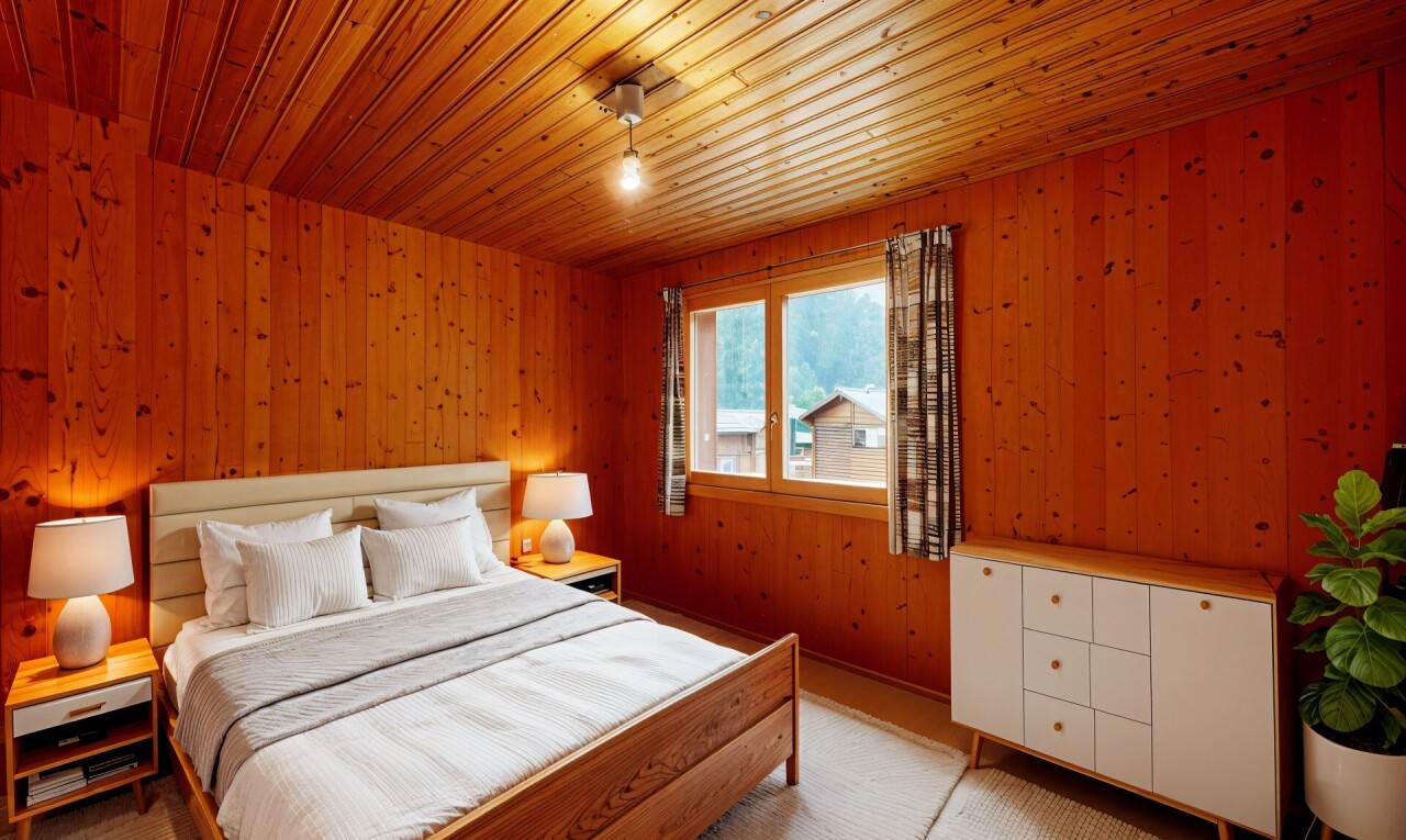 zimmer / schlafzimmer mit natürliches licht, teppich, und holzdecke