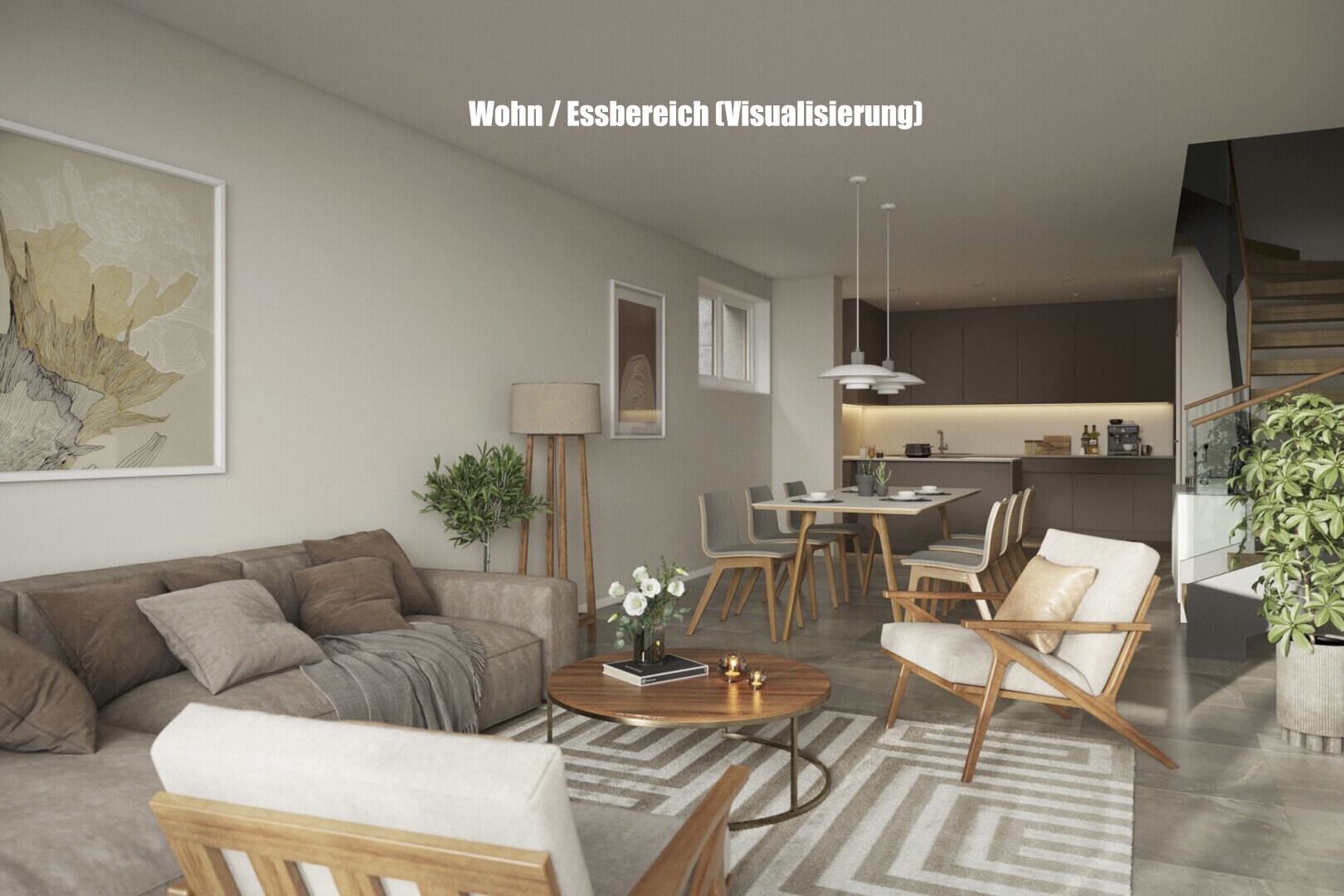 wohn- / esszimmer mit treppen, drywall, gipskartonwand, und inside property