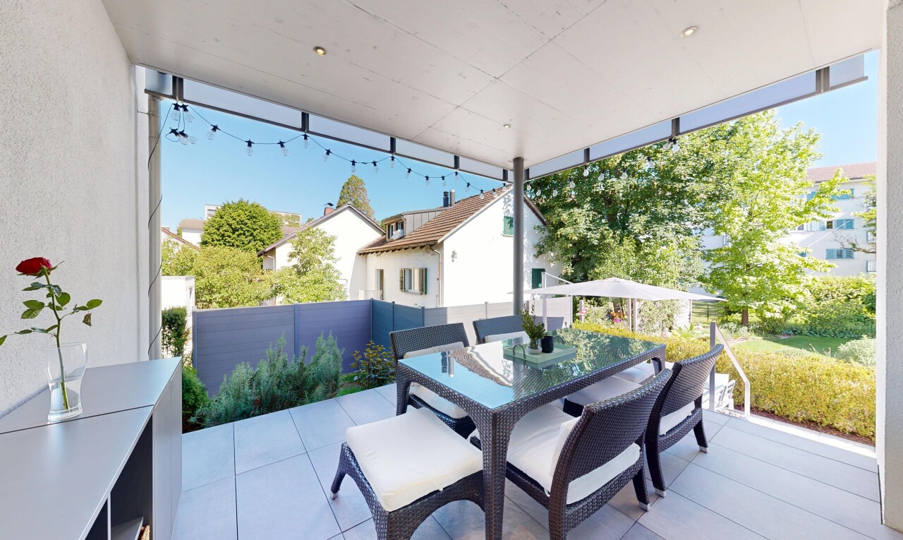 terrasse mit essbereich im freien, day time, terrasse, from property, und zaun