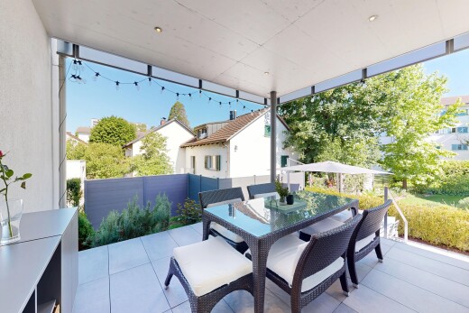 terrasse mit essbereich im freien, day time, terrasse, from property, und zaun