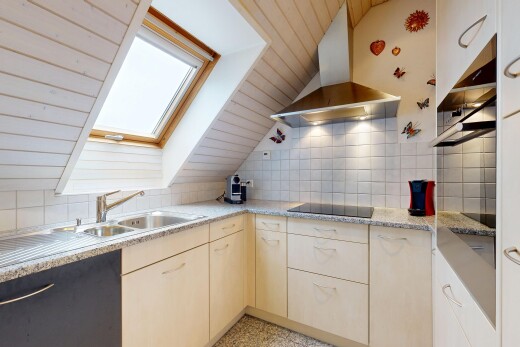 kitchen with open shelves, extractor fan, wall oven, backsplash, and wood ceiling