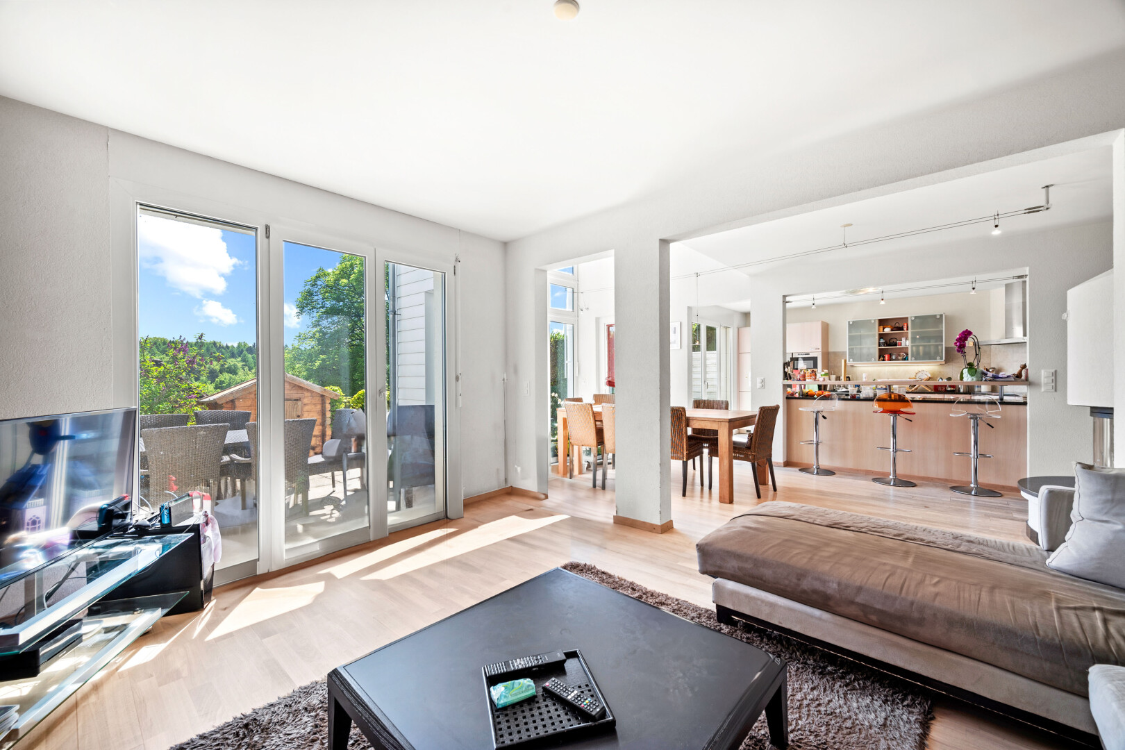 living room with wood finished floors