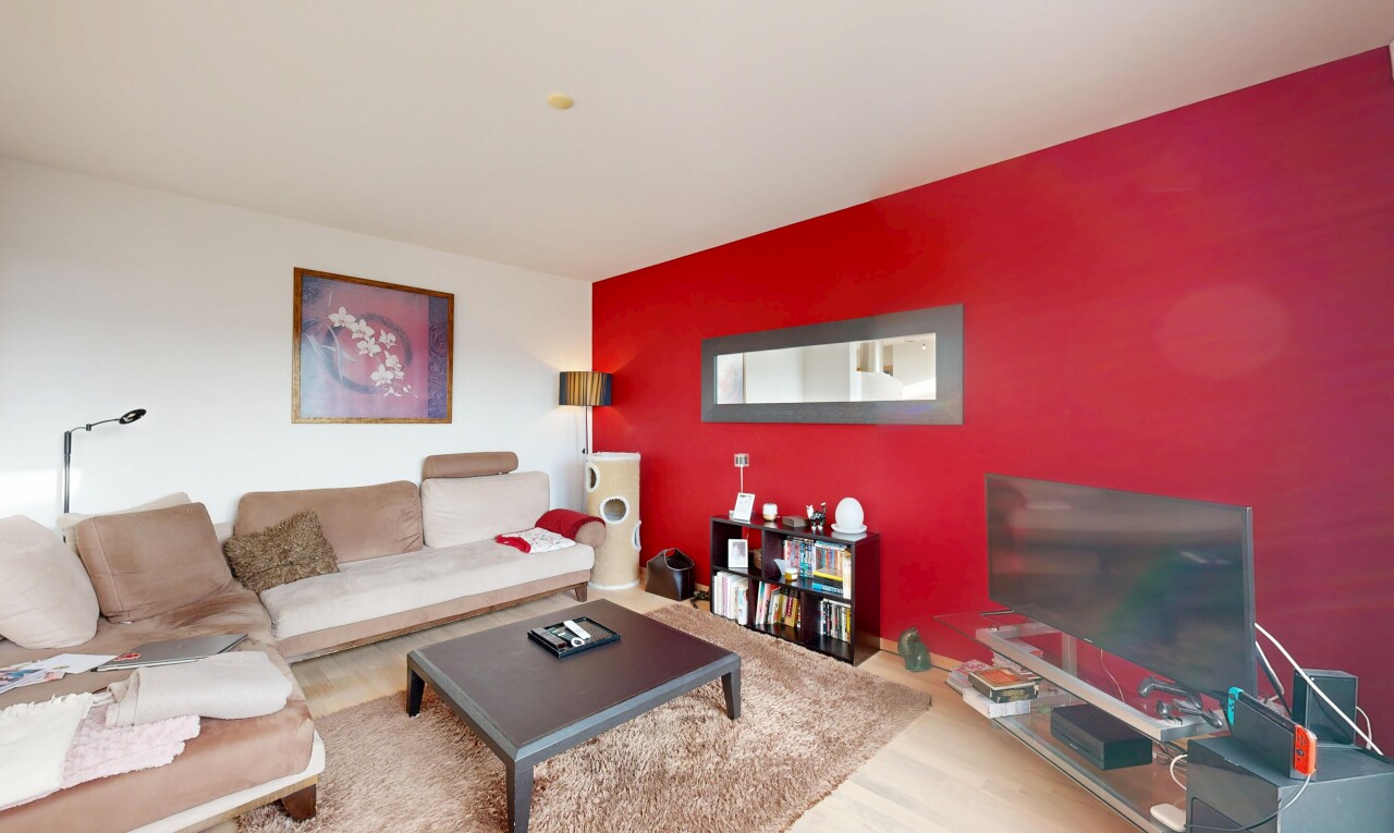 living room featuring an accent wall