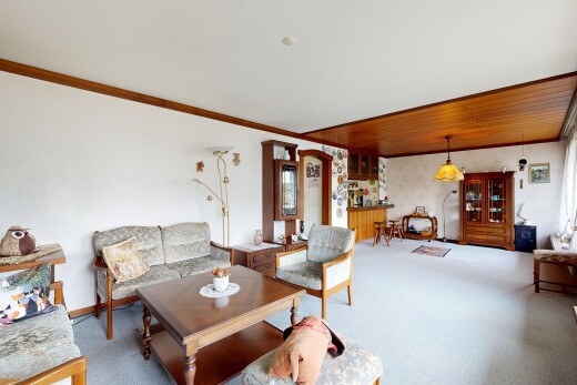 wohnzimmer mit inside property, crown molding, kronenstuck, carpet, und teppich