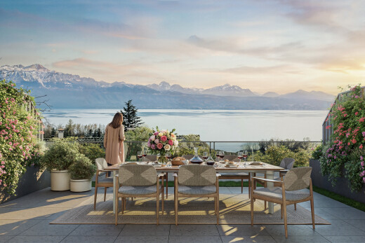 terrasse avec vue sur l'eau, water view, view focus, terrasse, et vue sur la montagne