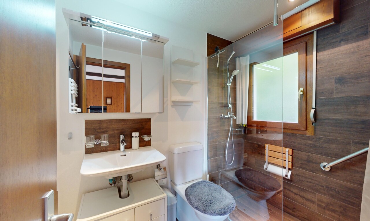 bad mit toilette, dusche, inside property, waschbecken, und komplettes badezimmer