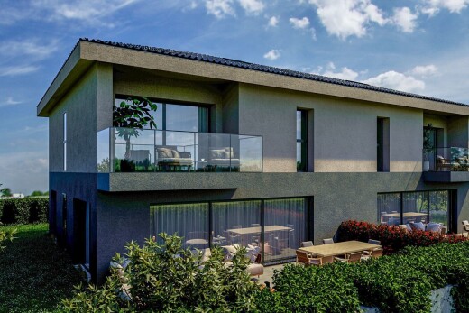 außenansicht mit day time, rendered, stuckverkleidung, property visible, und balkon
