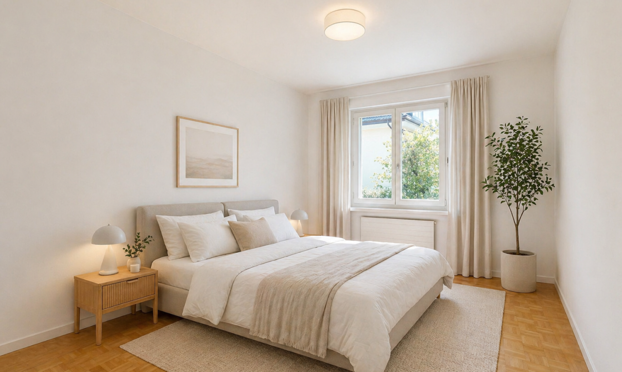 room / bedroom featuring baseboards and parquet floors