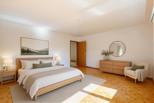 chambre avec parquet floor, sol en finition bois, wood finish floor, cloison sèche, et drywall