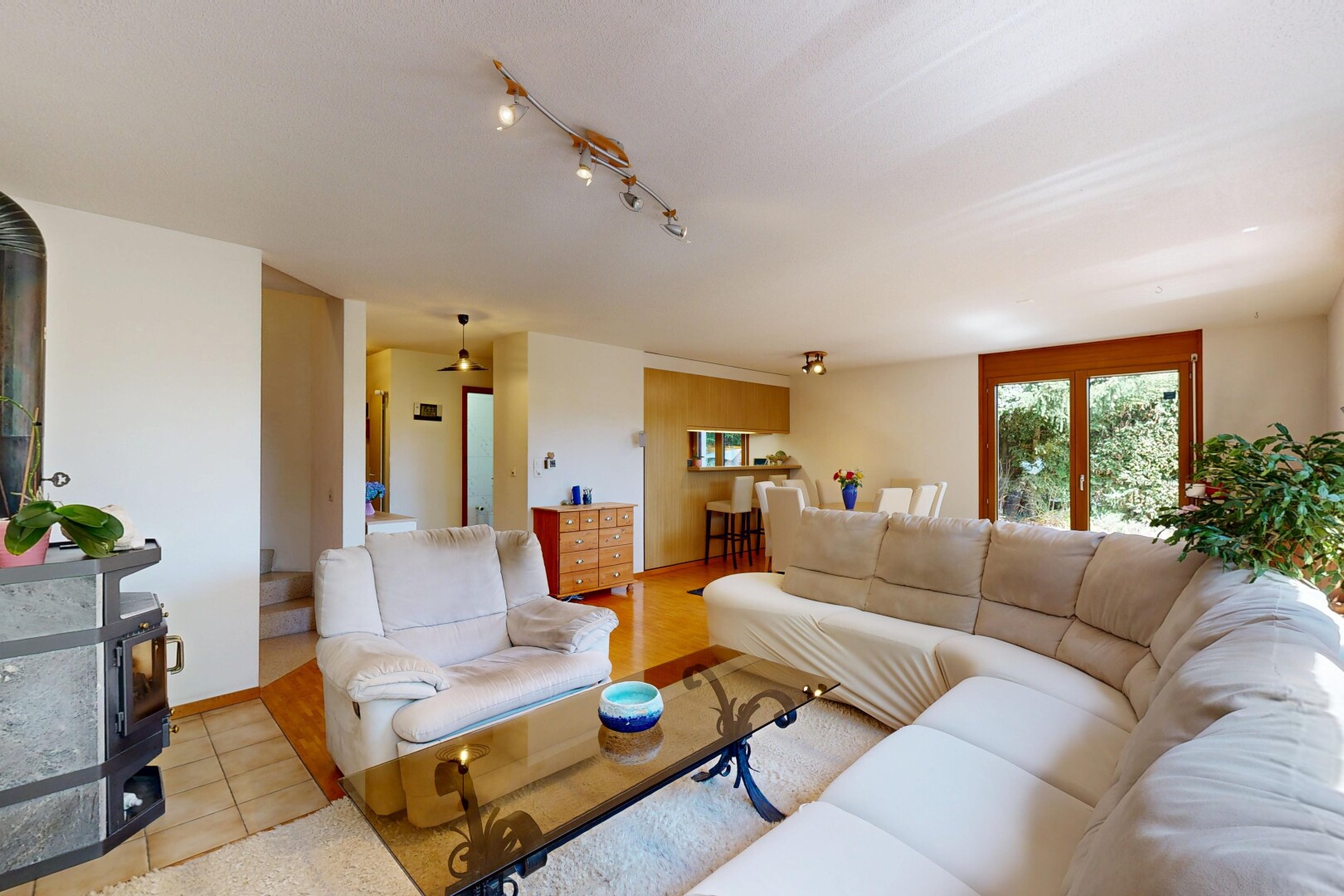 living room with track lighting
