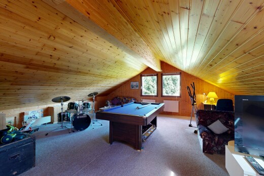 chambre avec billard, high end ceiling, low ceiling, plafond bas, et télévision