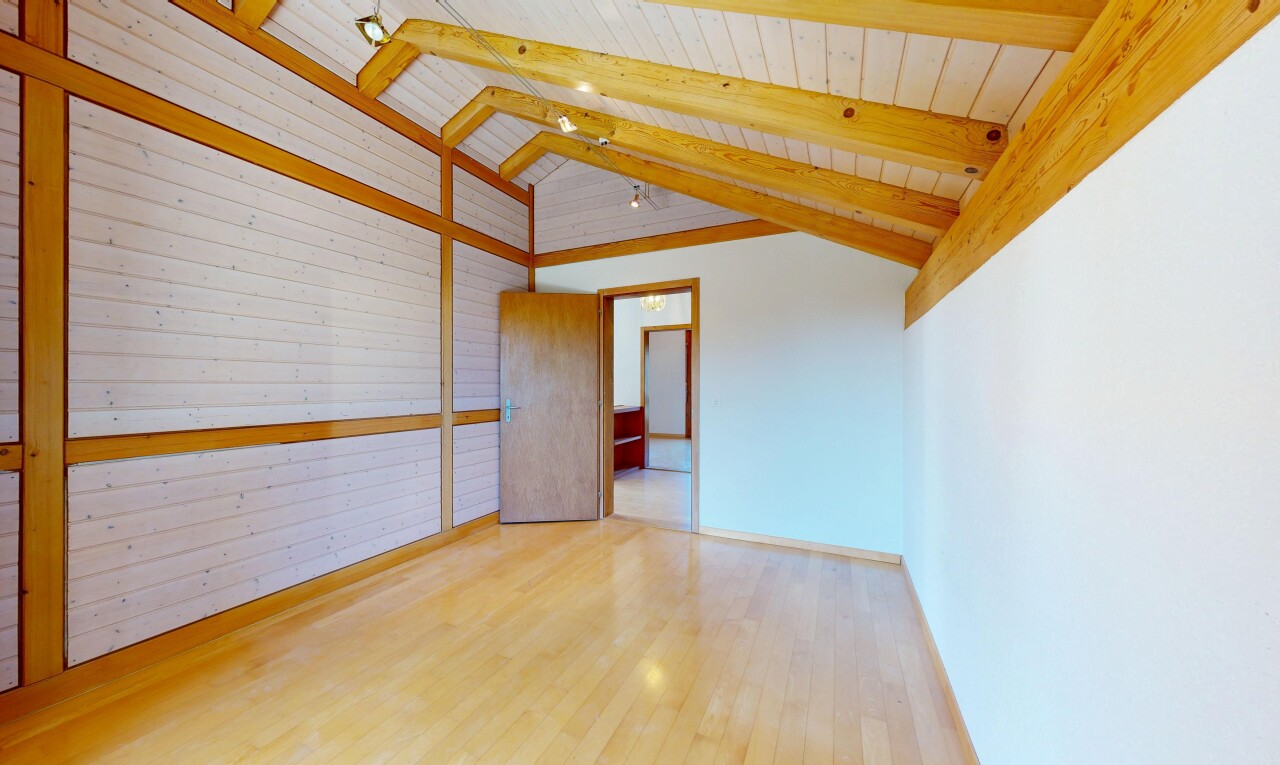 leerer raum mit deckenbeleuchtung, high end ceiling, vaulted ceiling, dachschräge, und beamed ceiling