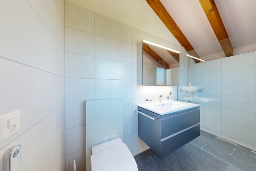 bad mit schminktisch, tile wall, fliesenwand, spiegel, und komplettes badezimmer