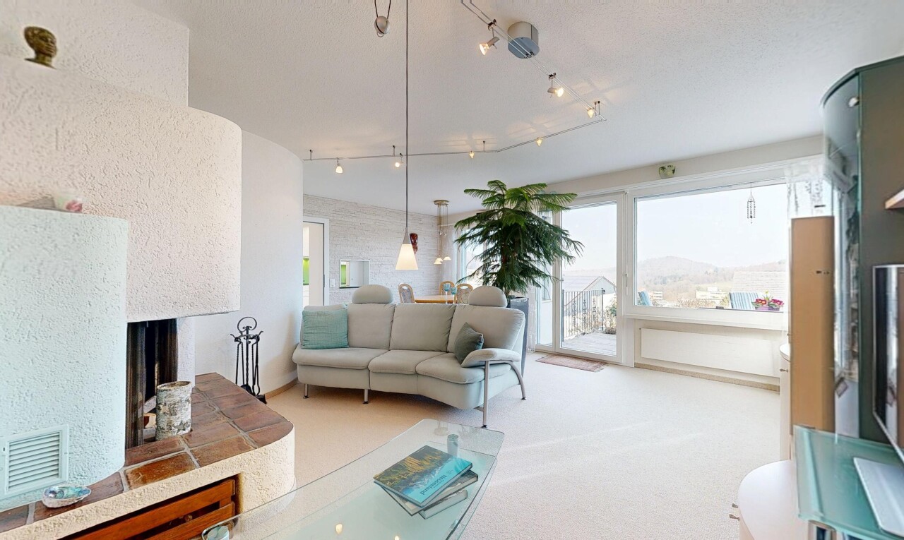salon avec inside property, moquette, carpet, éclairage sur rail, et track lighting