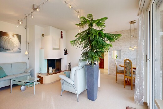 wohnzimmer mit teppich, carpet, kamin, gipskartonwand, und drywall