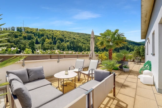 terrasse mit wohnraum im freien, day time, terrasse, from property, und waldblick