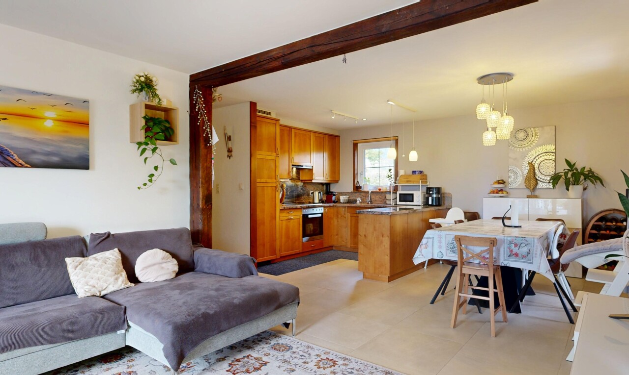 salon / salle à manger avec éclairage suspendu, drywall, cloison sèche, lumière naturelle, et éclairage sur rail