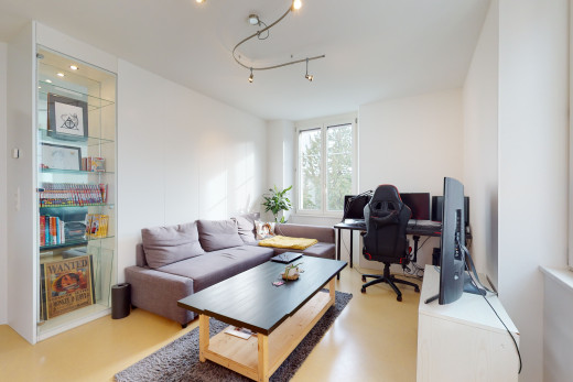 home office mit natürlichem licht und fernseher