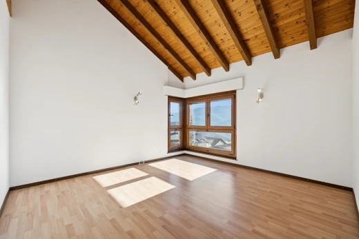 pièce vide avec plafond haut, high ceiling, plafond voûté, vaulted ceiling, et plafond en bois
