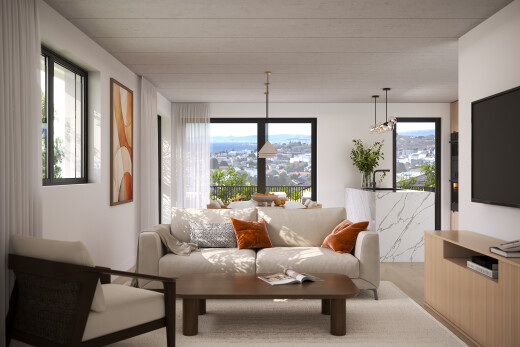 wohnzimmer mit natürliches licht, natural light, gipskartonwand, drywall, und fernseher