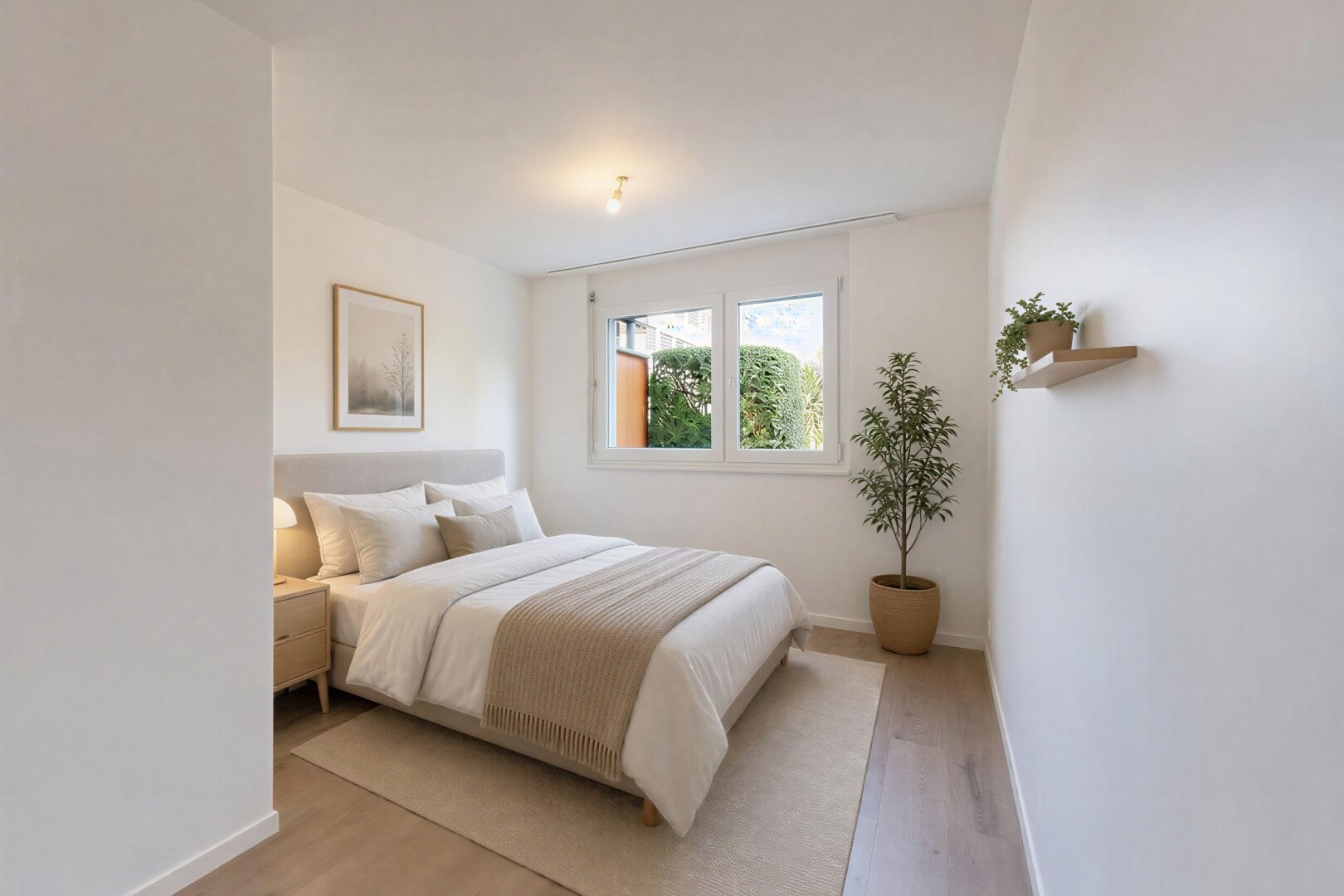 chambre avec cloison sèche, drywall, sol en finition bois, wood finish floor, et plinthes murales