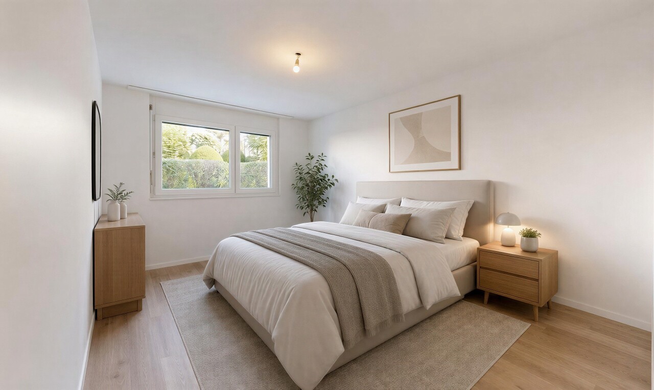 chambre avec wood finish floor, sol en finition bois, drywall, cloison sèche, et baseboards wall