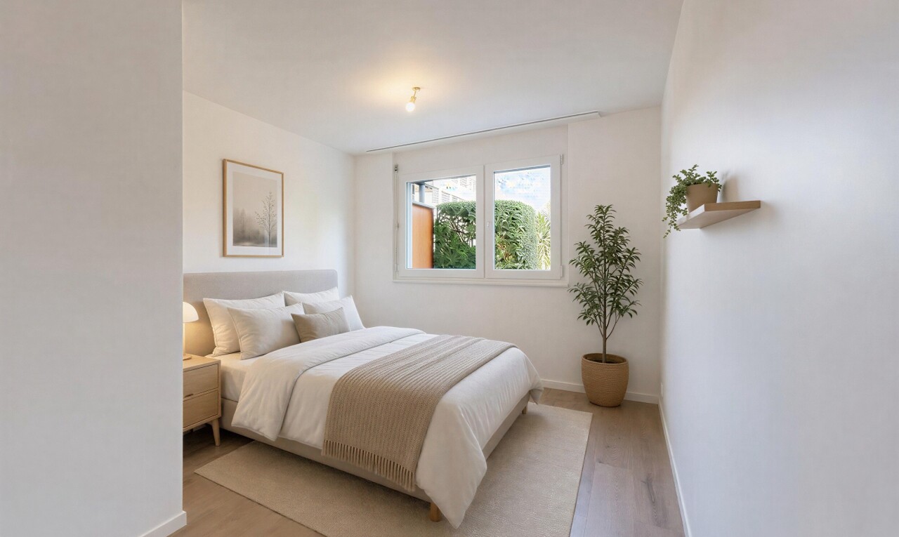 chambre avec cloison sèche, drywall, sol en finition bois, wood finish floor, et plinthes murales
