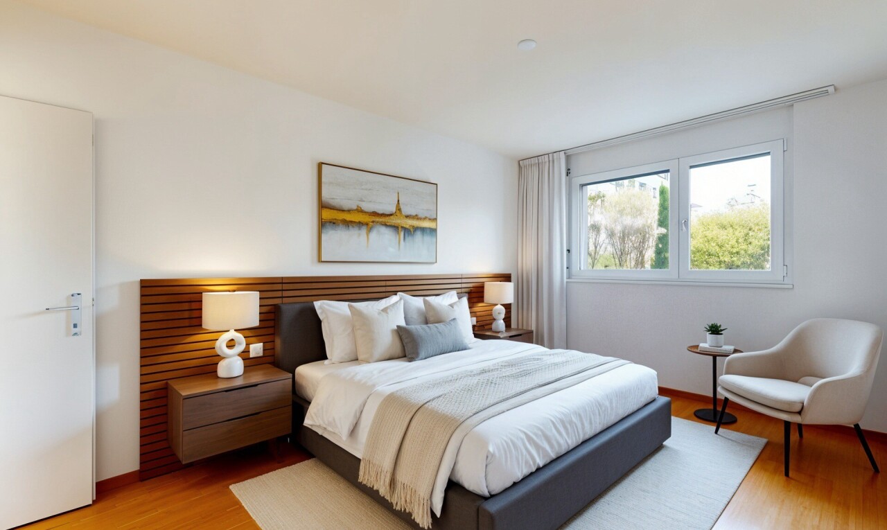 room / bedroom with light wood-style flooring