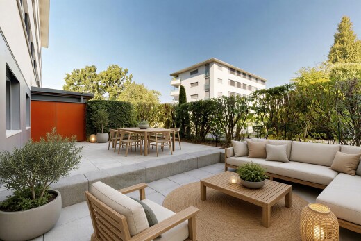 terrasse avec espace de vie extérieur, coin repas extérieur, terrasse, day time, et rendered