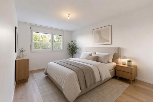chambre avec wood finish floor, sol en finition bois, drywall, cloison sèche, et baseboards wall