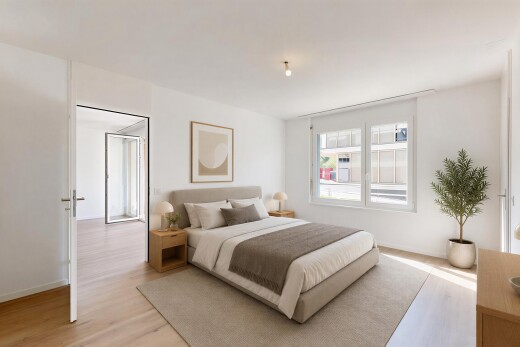chambre avec wood finish floor, sol en finition bois, drywall, cloison sèche, et virtually staged