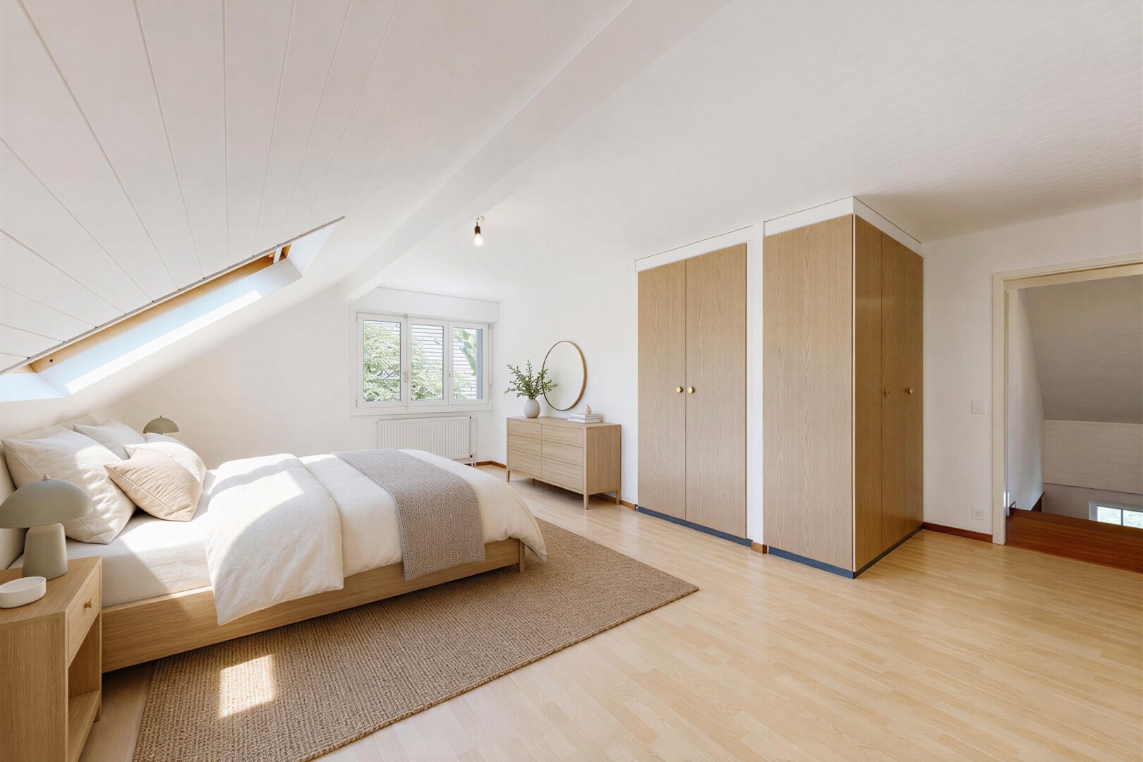 pièce vide avec puits de lumière, wood finish floor, sol en finition bois, light floor, et inside property