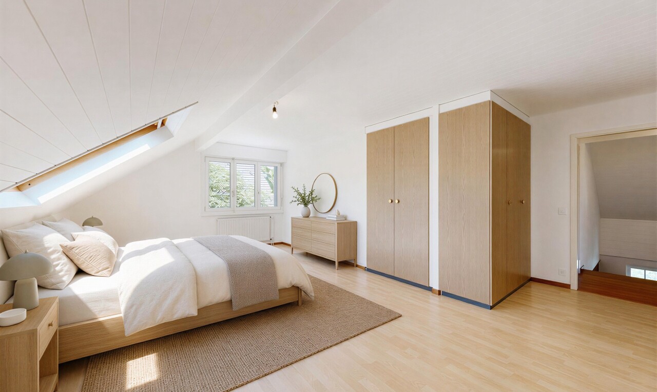 pièce vide avec puits de lumière, wood finish floor, sol en finition bois, light floor, et inside property