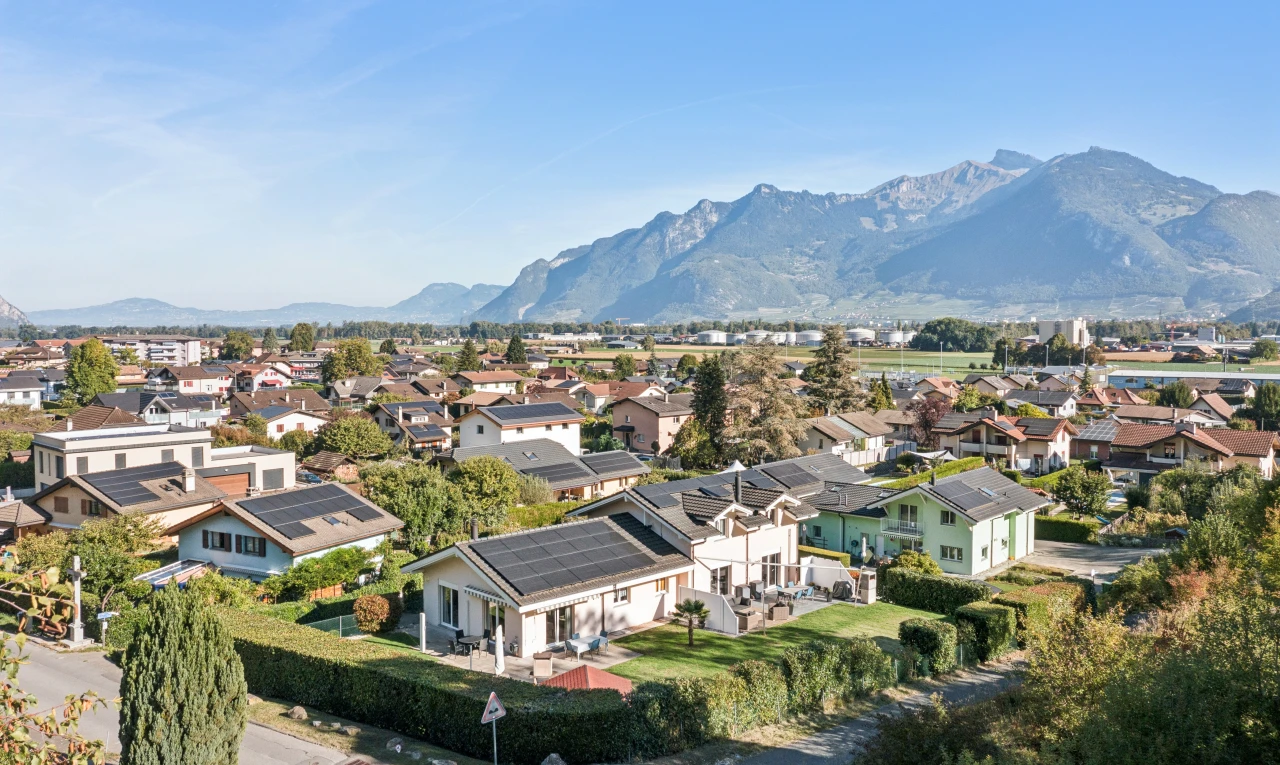 blick auf die berge mit wohngebietblick, residential view, neighborhood view, blick auf die berge, und mountain view