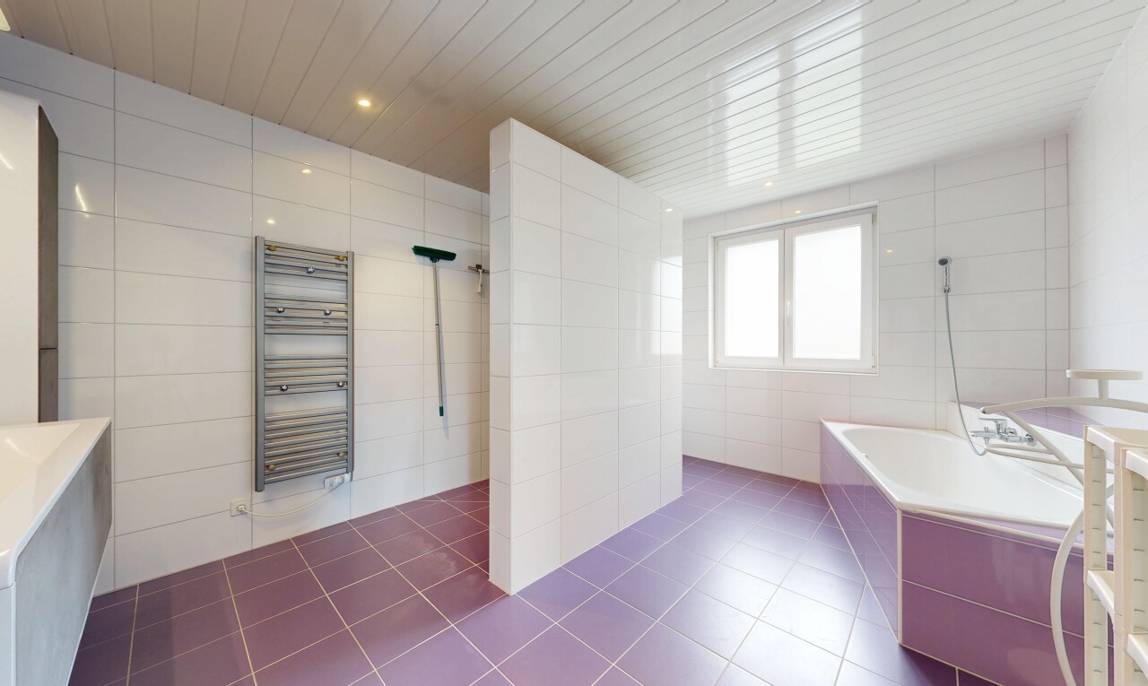 bad mit fliesenwand, tile wall, bad, komplettes badezimmer, und natural light