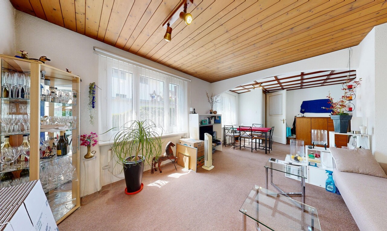 wohnzimmer mit deckenbeleuchtung, holzdecke, wood ceiling, teppich, und carpet