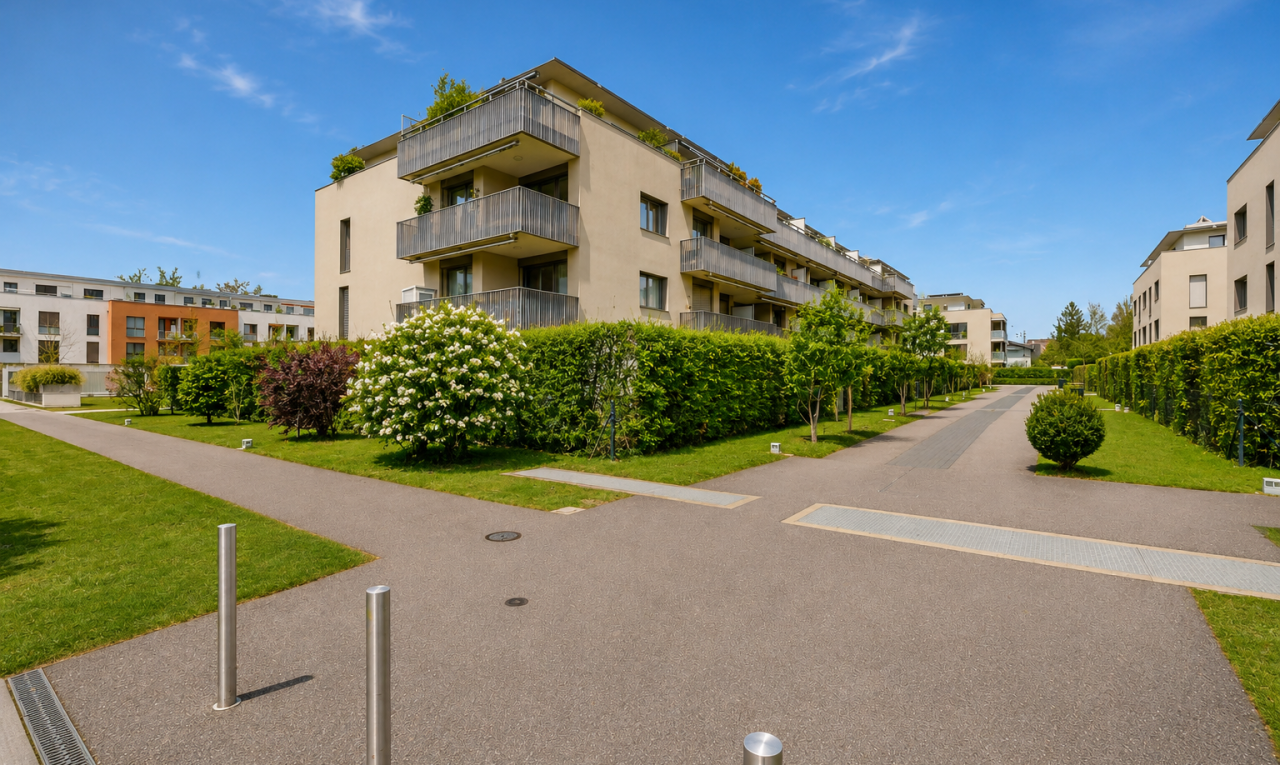 extérieur du bâtiment avec day time, vue sur le complexe d'appartements, et apartment complex view