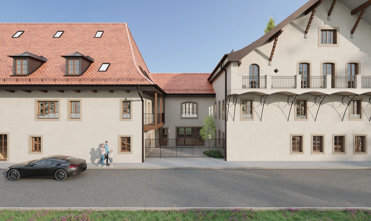 façade avec balcon et bardage en stuc