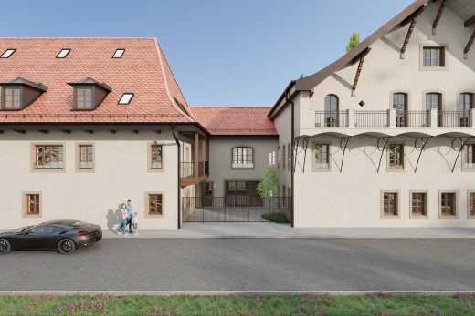 façade avec balcon et bardage en stuc