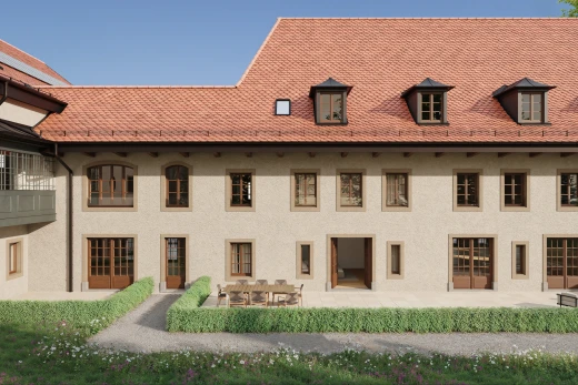 façade avec terrasse et bardage en stuc