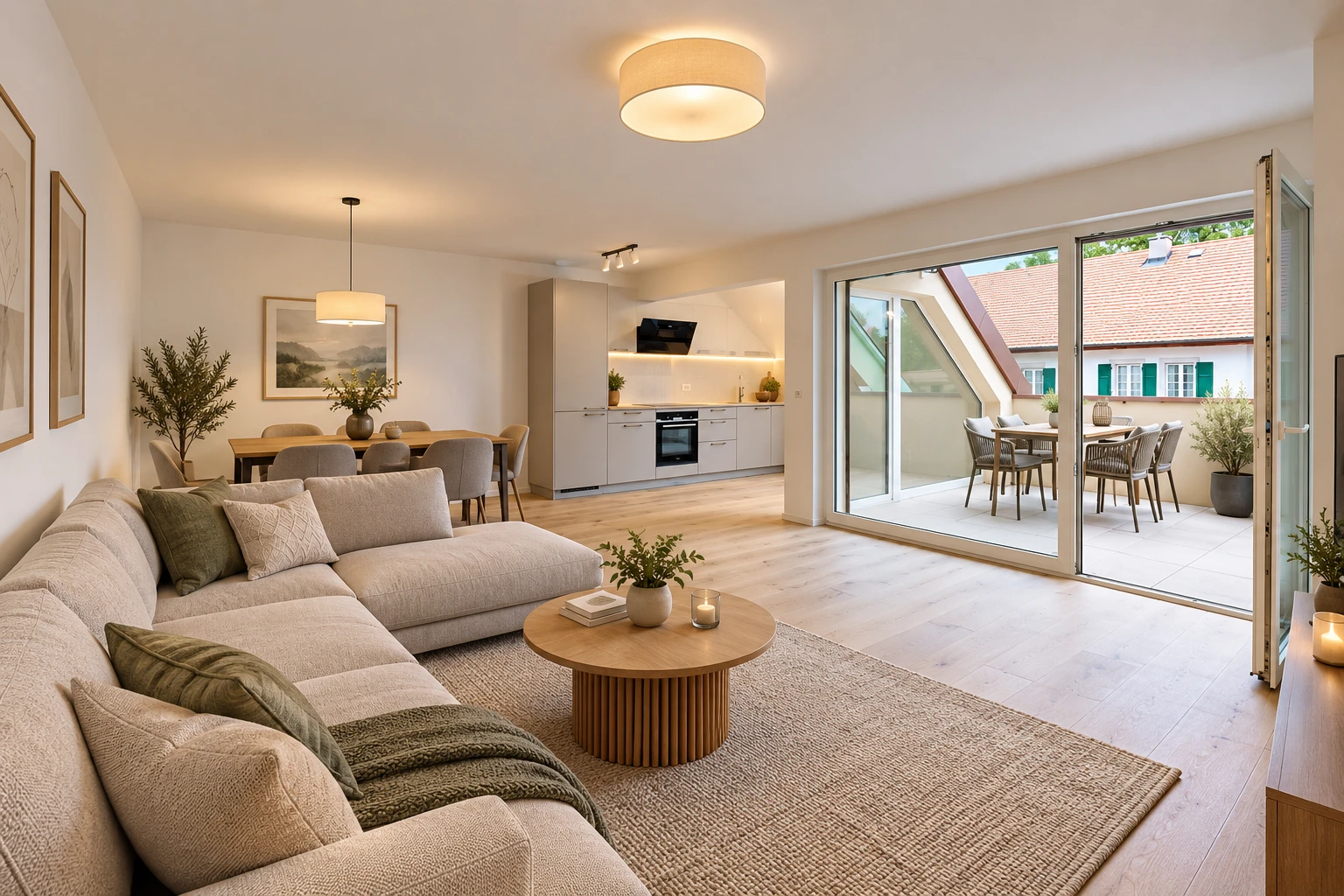 leerer raum mit pendelleuchte, außenzugang, drywall, gipskartonwand, und wood finish floor