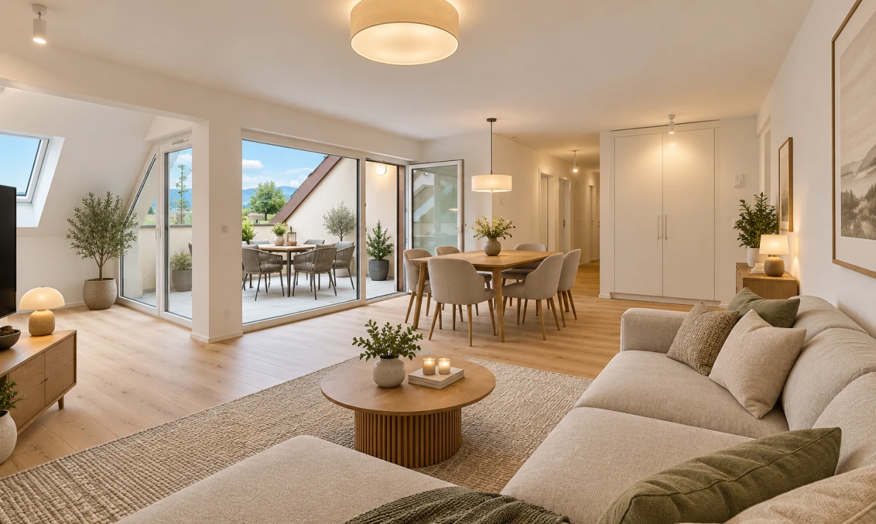 leerer raum mit pendelleuchte, außenzugang, drywall, gipskartonwand, und wood finish floor
