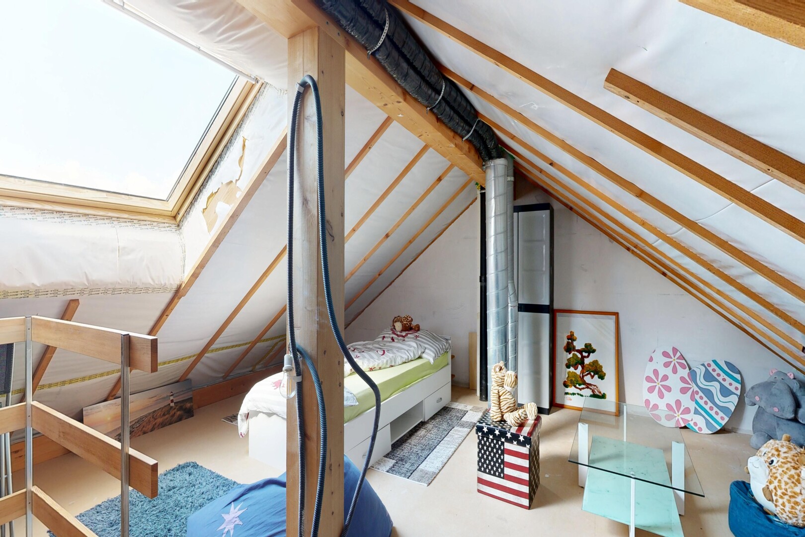 room / bedroom with a skylight