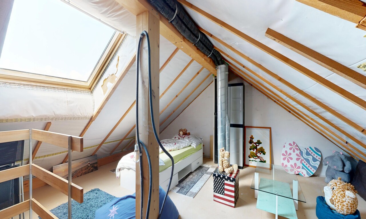room / bedroom with a skylight
