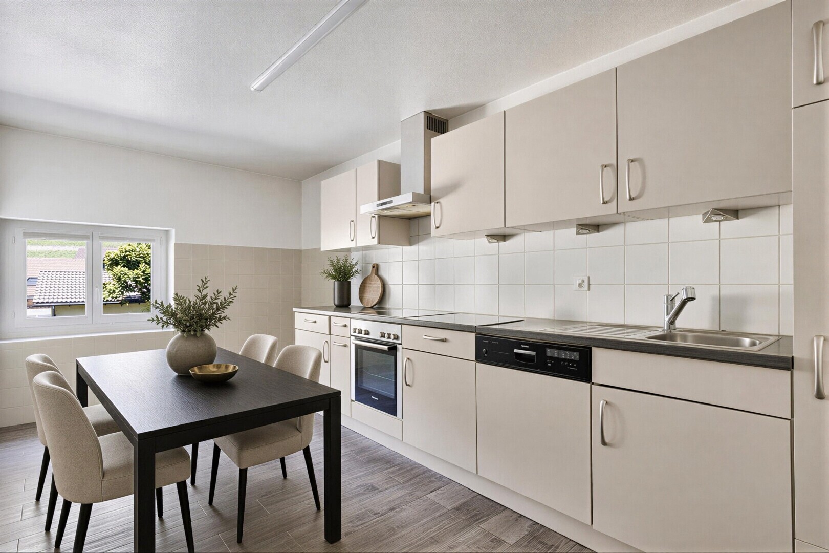 cuisine avec hotte, inside property, four, natural light, et lumière naturelle